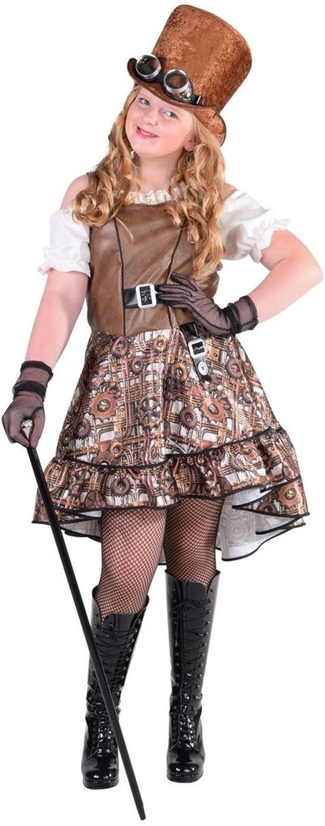 Steampunk Kostuum | Kamwiel En Tandrad Steampunk | Meisje | Maat 164 | Carnaval kostuum | Verkleedkleding